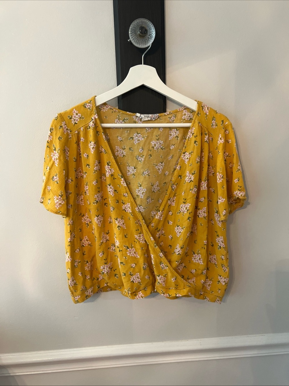 Pink Republic Mustard Floral Surplice Crop Top